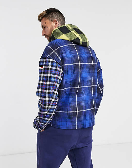 Tommy mix plaid hooded jacket in navy multi |