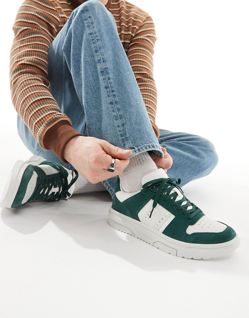 Tommy Jeans mixed material cupsole trainers in green