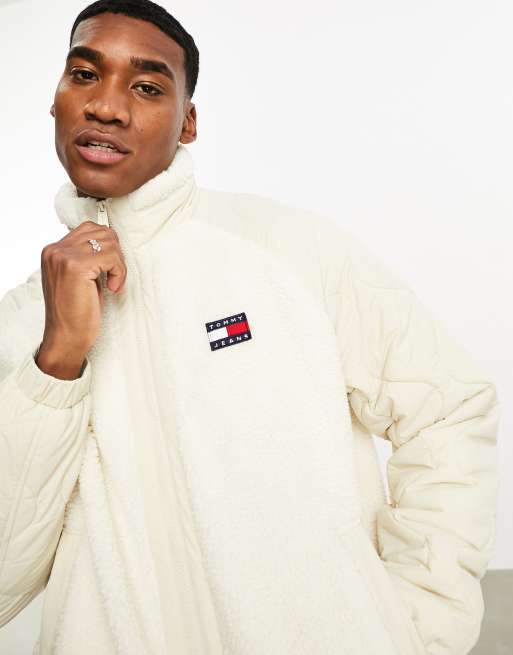 Tommy Jeans mixed media sherpa fleece in white