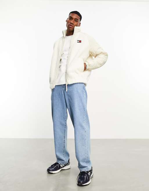 Tommy Jeans mixed media sherpa fleece in white