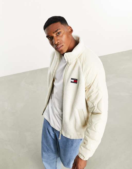 Tommy Jeans mixed media sherpa fleece in white