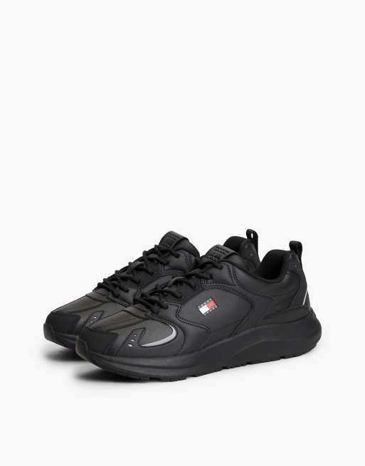 Tommy Jeans Mixed texture chunky trainers in black, 2 of 7