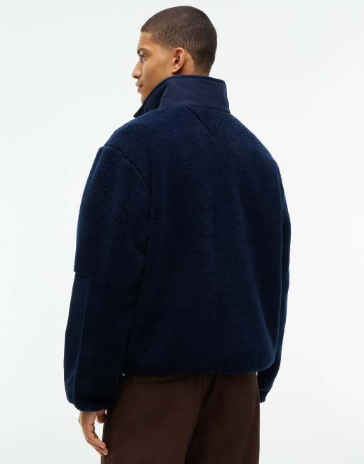 Tommy Jeans Mixed texture teddy fleece jacket in dark blue, 4 of 6