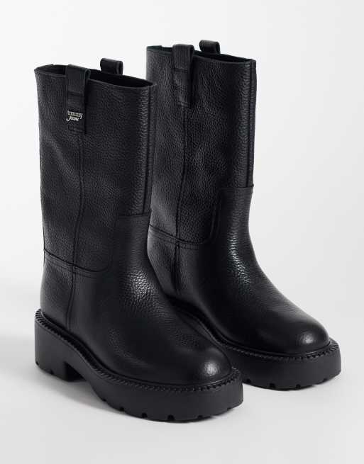 Tommy Jeans Miya botines de caña media premium de cuero en negro, 2 de 4