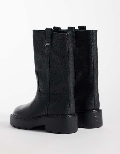 Tommy Jeans Miya botines de caña media premium de cuero en negro, 4 de 4