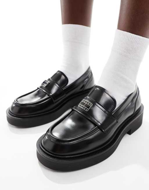 Tommy Jeans - Mocassins en cuir avec logo - Noir