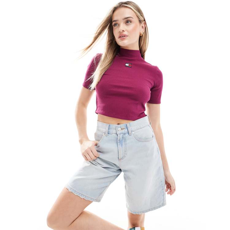 Tommy Jeans Mock Neck Crop Top in Purple ASOS