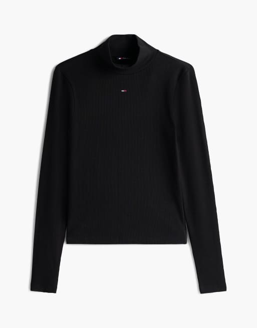 Tommy Jeans Mock neck long sleeve top in black, 6 of 6