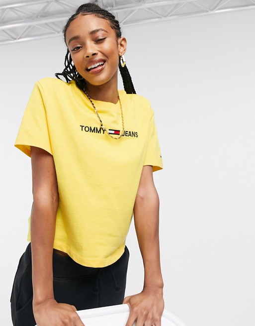 Tommy Jeans modern linear logo tee in yellow