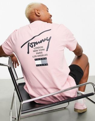 Tommy Jeans - Modern Signature - T-shirt classique imprimé au dos - Rose | ASOS