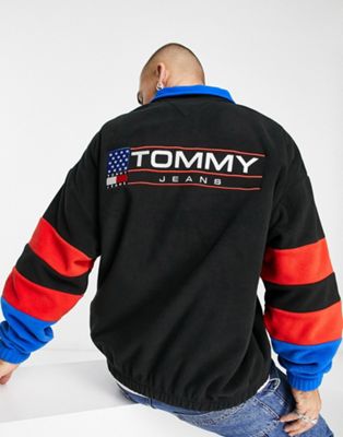 Tommy Jeans modern sport logo half neck polar fleece sweatshirt in black