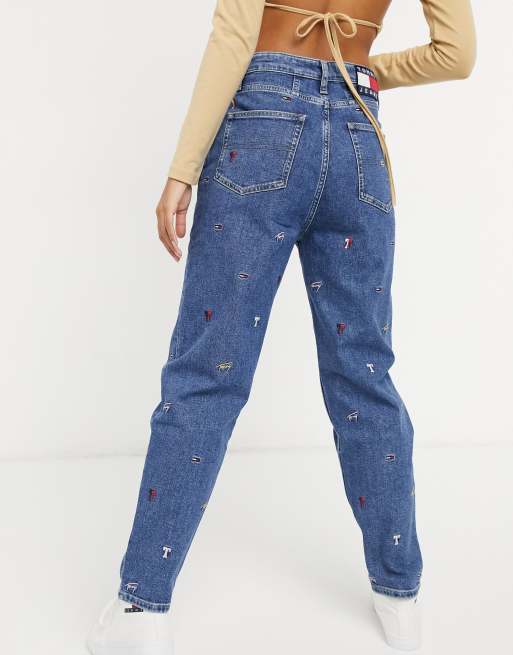 Tommy Jeans mom embroidered mom jean in light wash blue ASOS