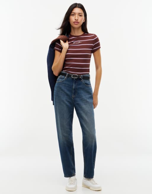 Tommy Jeans Mom high rise tapered leg jeans in denim dark, 2 of 7