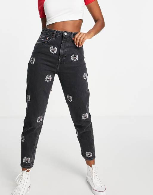 Tommy Jeans - Mom jeans affusolati a vita alta, colore nero