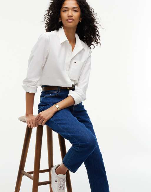 Tommy Jeans Mom-Jeans mit hoher Taille und schmal zulaufendem Bein in dunklem Denim, 5 von 7