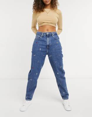 embroidered mom jeans