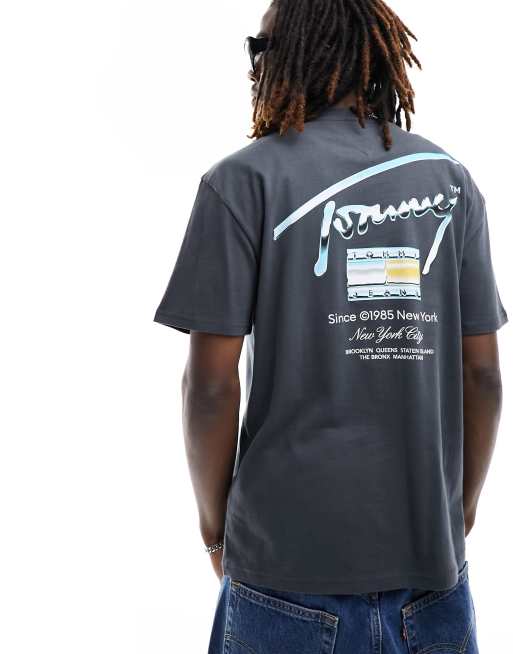 Tommy Jeans – Mörkgrå, metallisk t-shirt i regular fit