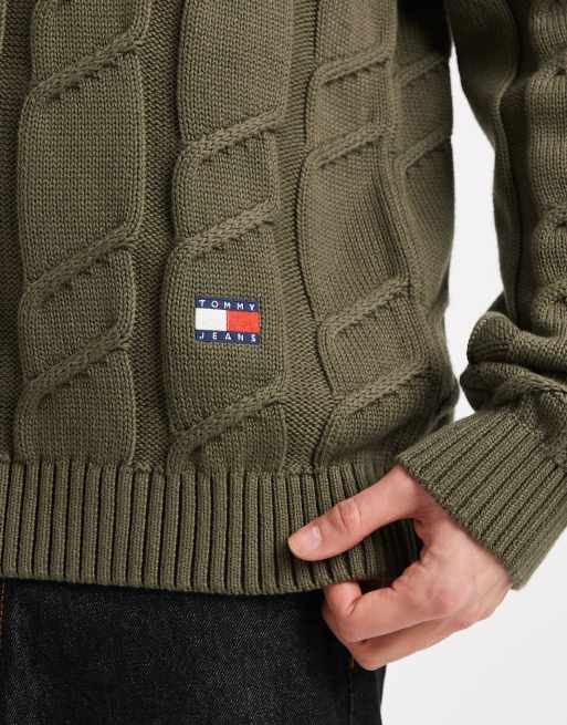Tommy Jeans – Mörkgrön, grov, kabelstickad tröja, 5 av 5