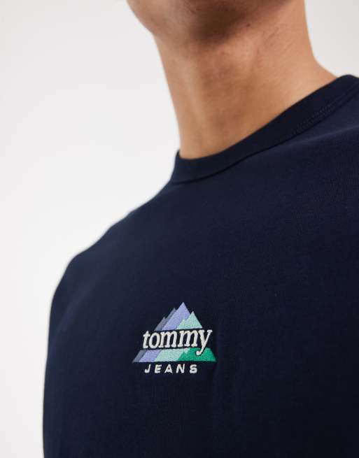 Tommy Jeans mountain peak graphic centre logo t-shirt in navy , 3 of 5
