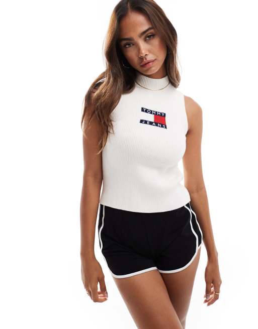 Tommy Jeans - Mouwloze gebreide top met vlag in wit