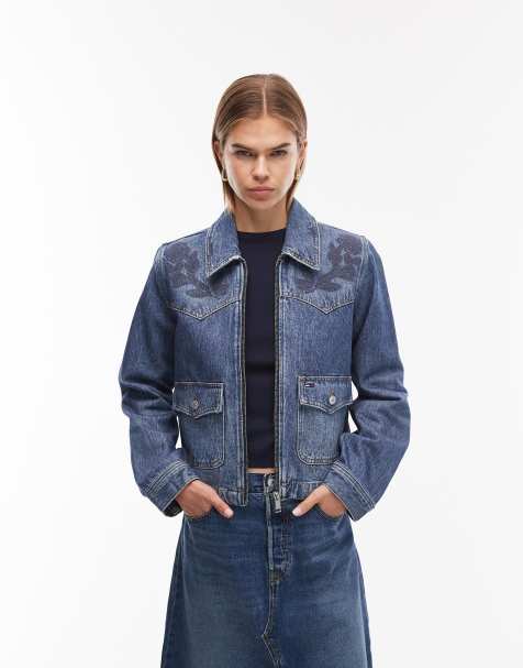 Tommy Jeans - Mørkeblå forvasket denimjakke med blomsterprint - view 1