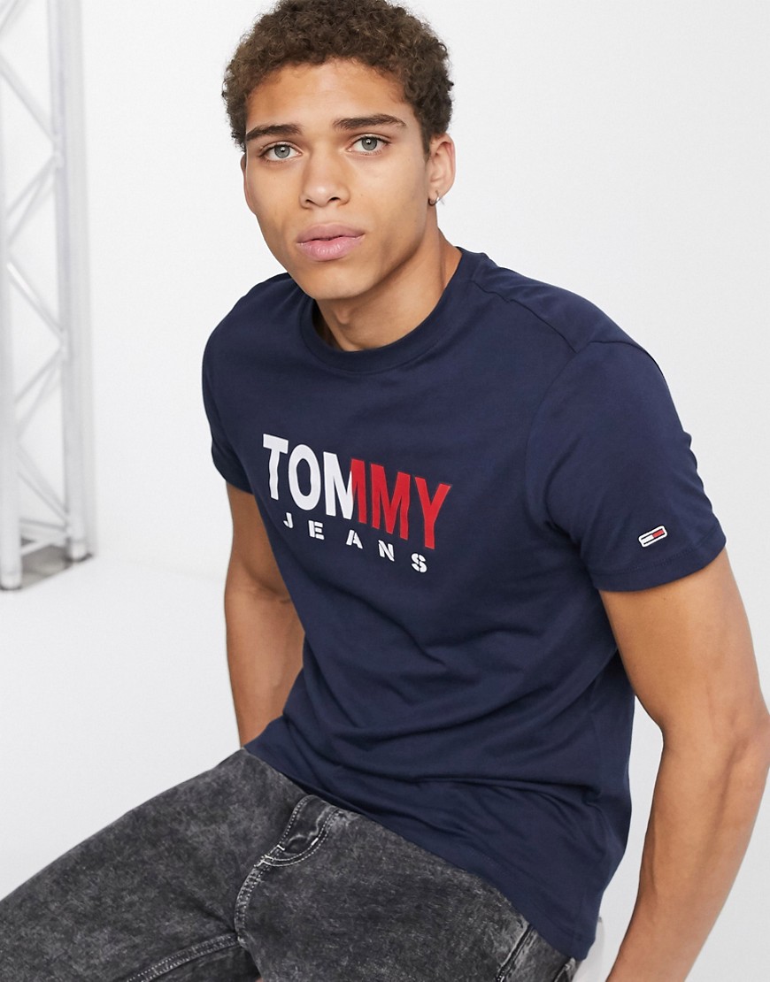 Tommy Jeans multi colored logo tee in navy