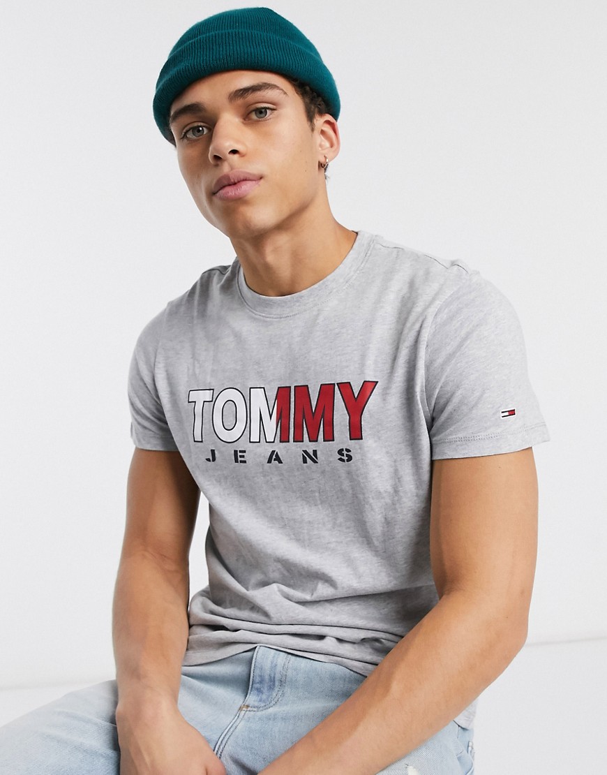 Tommy Jeans multi coloured logo t-shirt in grey marl
