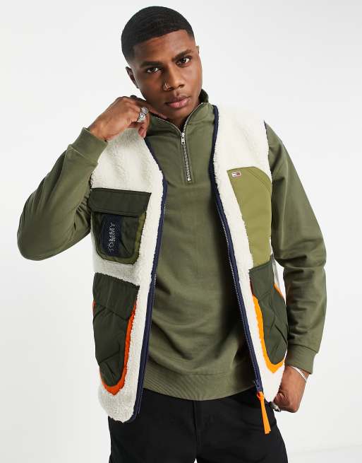 Tommy Jeans multi pocket sherpa vest in white | ASOS