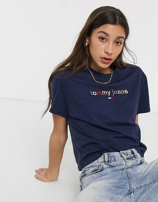 Tommy Jeans multicolour logo t-shirt in navy