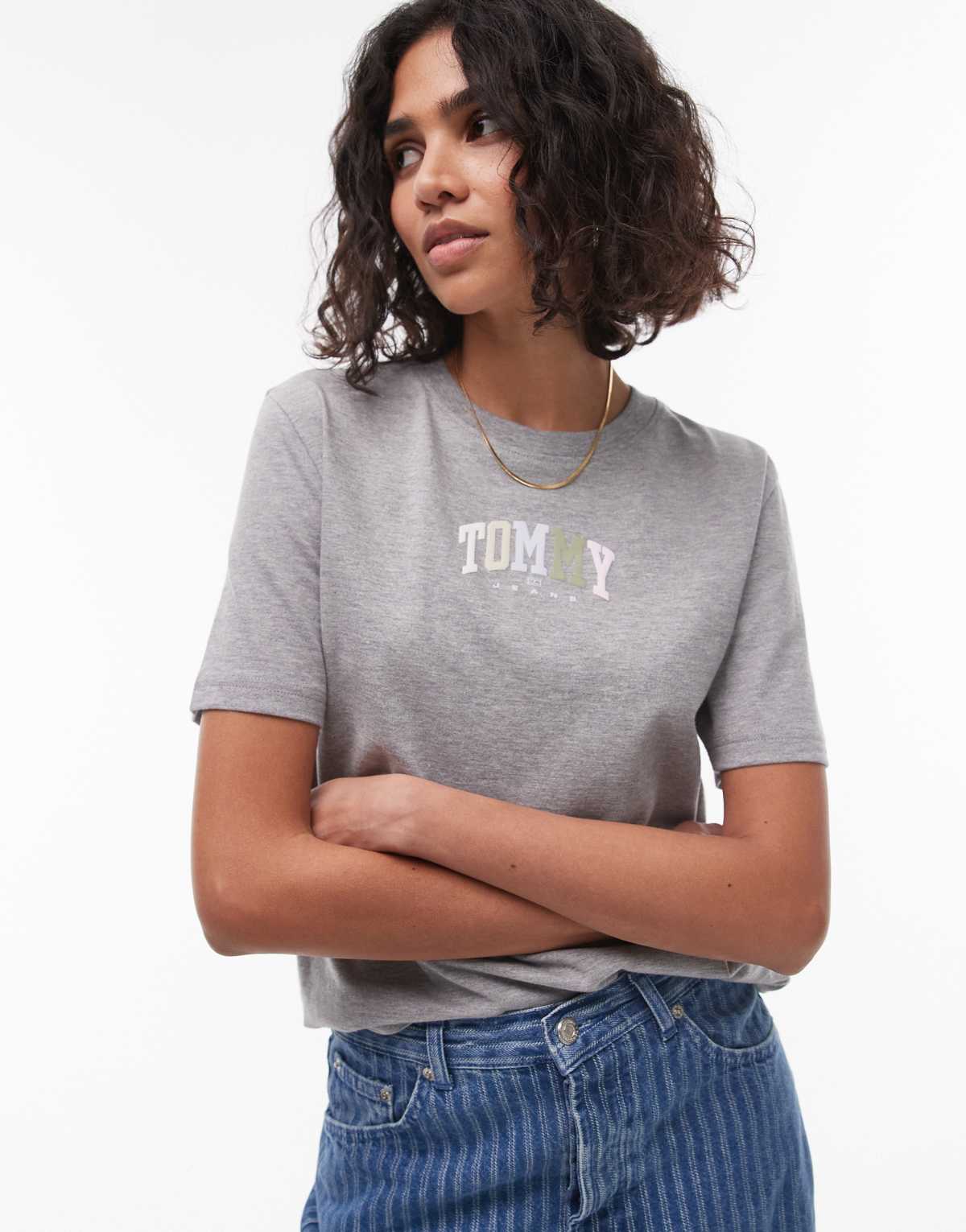 Tommy Jeans multicolour varsity logo t-shirt in grey