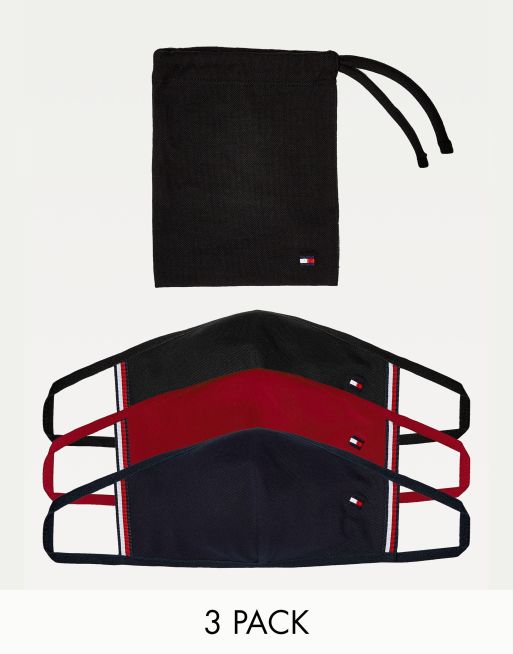 Tommy Jeans – Munskydd i flera färger med klassisk flagglogga, 3-pack