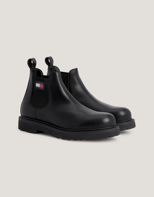 Tommy Jeans napa leather chelsea boot with chunky sole in Black | ASOS