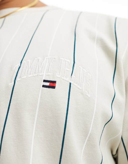 Tommy Jeans – Naturvit, kritstrecksrandig topp i collegestil, 2 av 4
