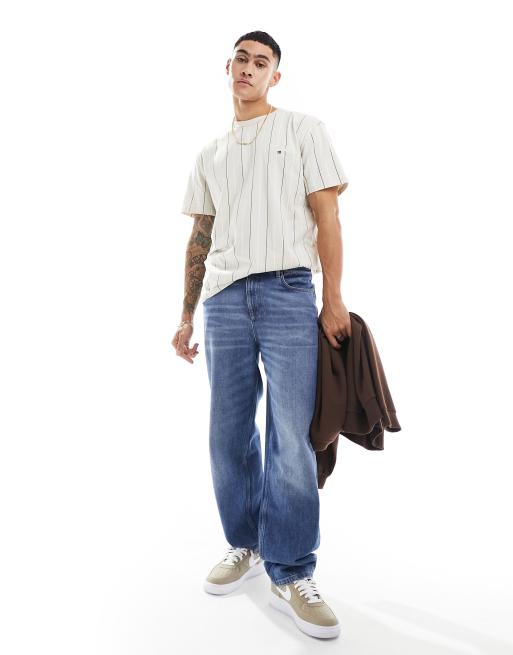 Tommy Jeans – Naturvit, kritstrecksrandig topp i collegestil, 3 av 4