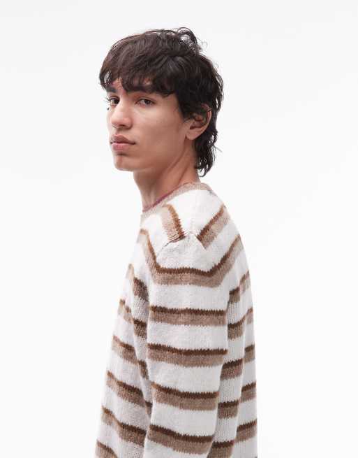 Tommy Jeans – Naturvit och beigerandig tröja med borstad yta, 4 av 5
