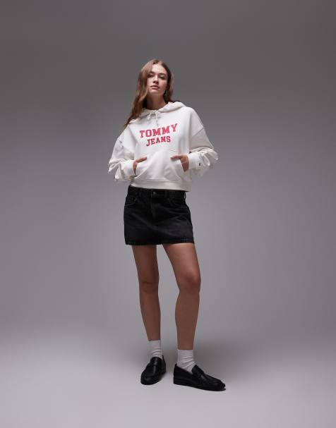 Tommy Jeans – Naturvit och röd huvtröja med boxig passform och collegelogga - view 1