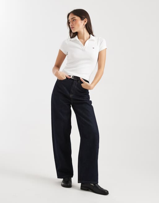 Tommy Jeans – Naturvit, ribbad pikétröja med smal passform, 2 av 4