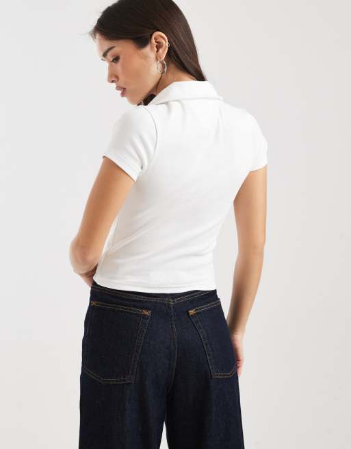 Tommy Jeans – Naturvit, ribbad pikétröja med smal passform, 4 av 4