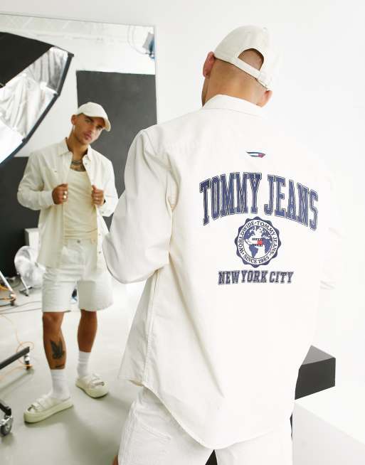 Tommy Jeans – Naturvit skjorta av bomull i collegestil - WHITE