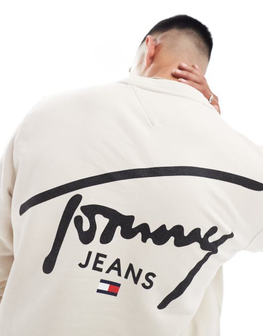 Tommy Jeans – Naturvit sweatshirt med signaturlogga