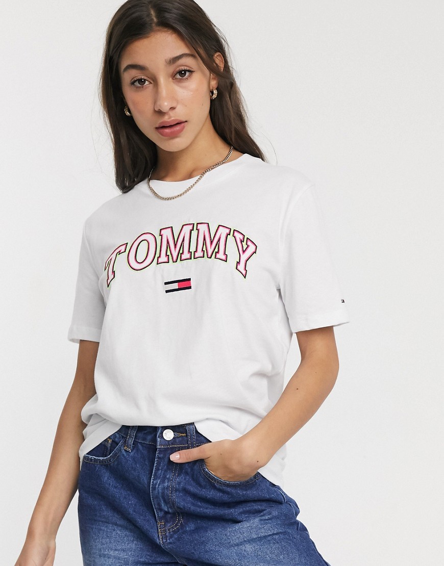 Tommy Jeans neon collegiate t-shirt-White