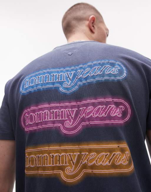 Tommy Jeans neon coney island back print t-shirt in navy, 4 of 4