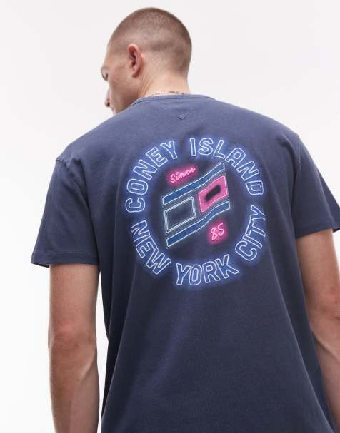 Tommy Jeans neon coney island backprint t-shirt in navy - view 1
