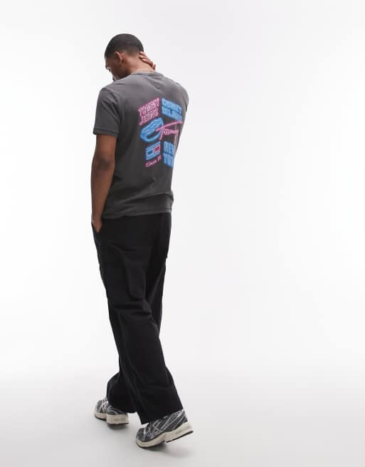 Tommy Jeans neon graphic back print t-shirt in black, 4 of 4