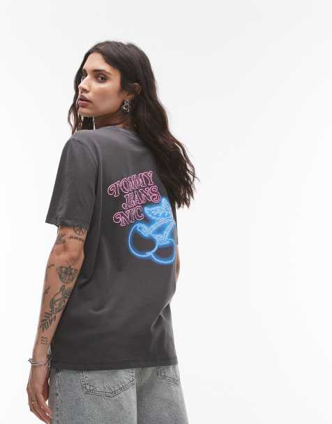 Tommy Jeans neon logo relaxed t-shirt in grey - view 1