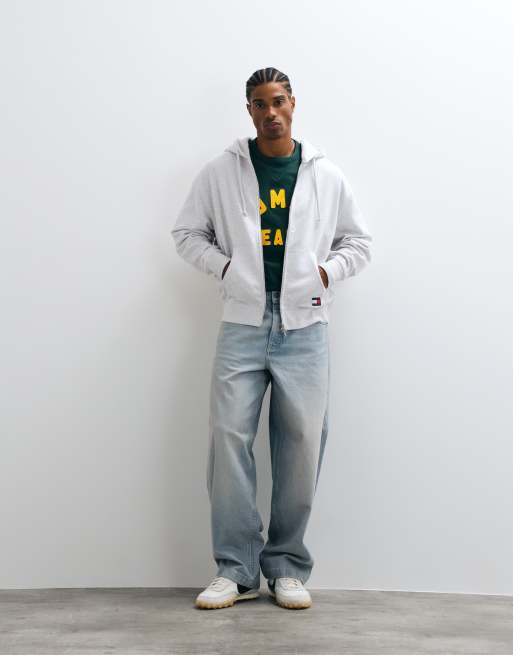 Tommy Jeans new classics logo hoodie zippé coupe relaxed gris clair, 3 de 5