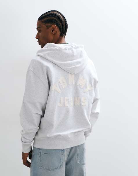 Tommy Jeans new classics logo relaxed fit zip up hoodie in light grey - view 1