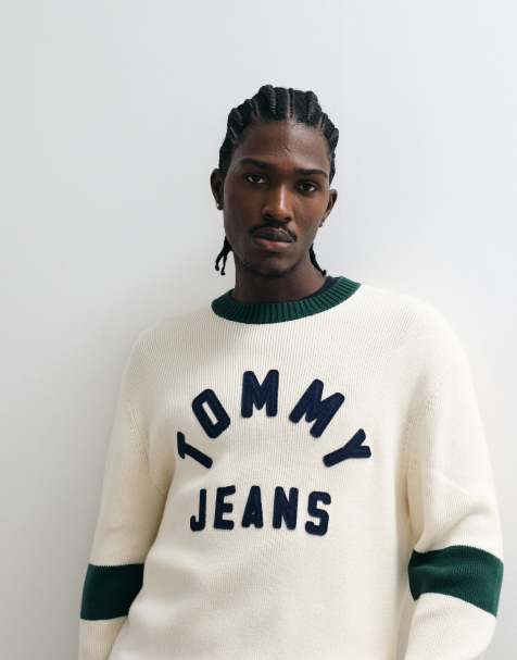 Tommy Jeans new classics logo sweater in cream - view 1