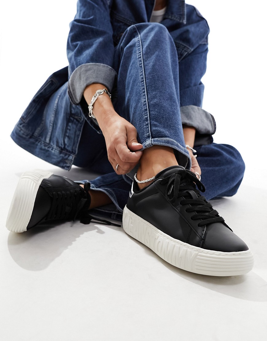 Tommy Jeans new cupsole leather trainers in black