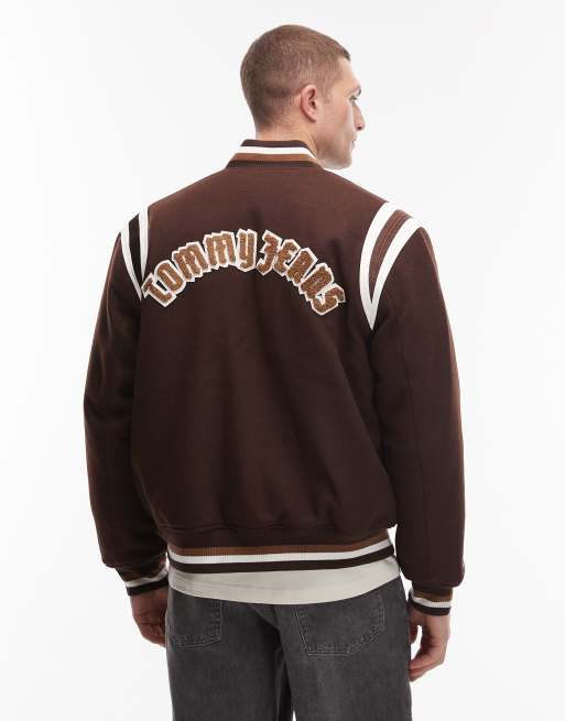 Tommy Jeans new york varsity jacket in brown, 3 of 5